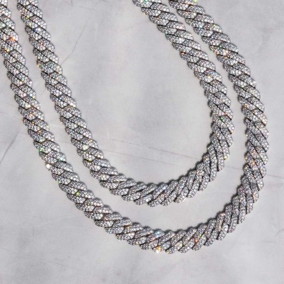 Mens 18k White Gold Plated 14mm Cuban Link Chain 215 - Picture 4 of 9